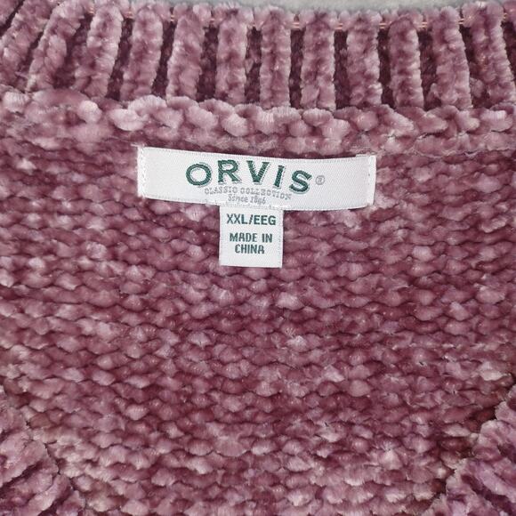 ORVIS Chenille Sweater Womens XXL Mauve Pink Chunky Cozy V-neck Pullover Soft - Picture 4 of 11